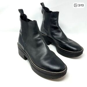 Zara Wide Heeled Ankle Boots Lug Soles Black
